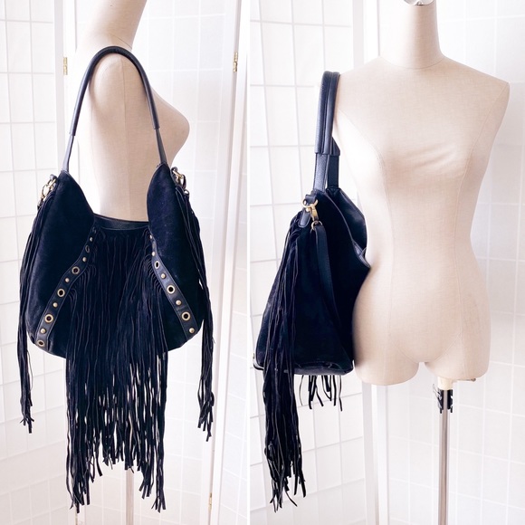 LD Black Faux Suede Fringe Crossbody Bag - Picture 17 of 17